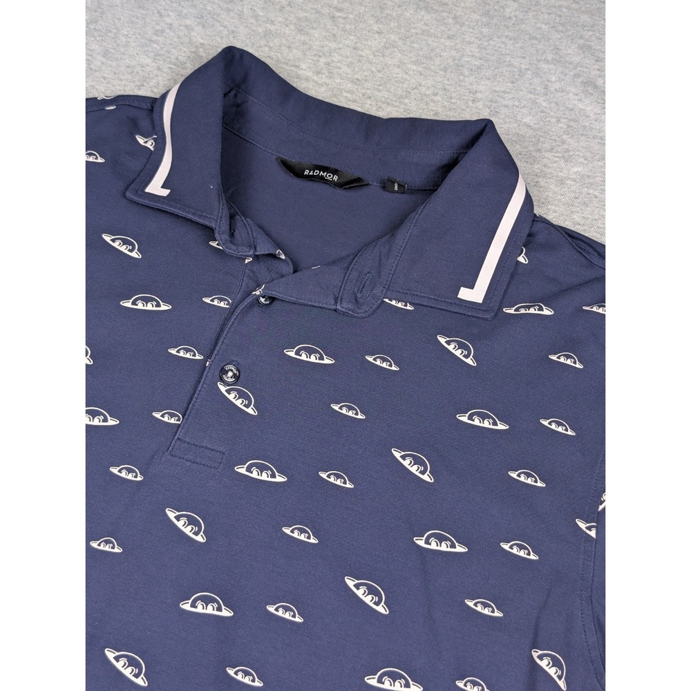 Radmor Polo Golf Shirt Men's Large Navy Taylor BobRad Repeat Print Pima Stretch